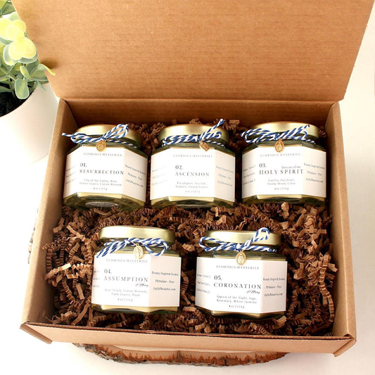 Glorious Mysteries Rosary Candle Gift Set