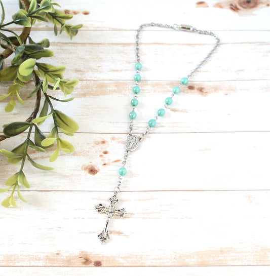 Teal Glass Bead Magnetic Car Rosary