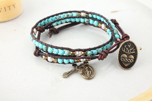 Turquoise Rosary Wrap Bracelet