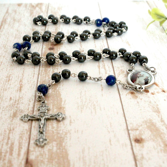 Hematite and Lapis Lazuli First Communion Rosary