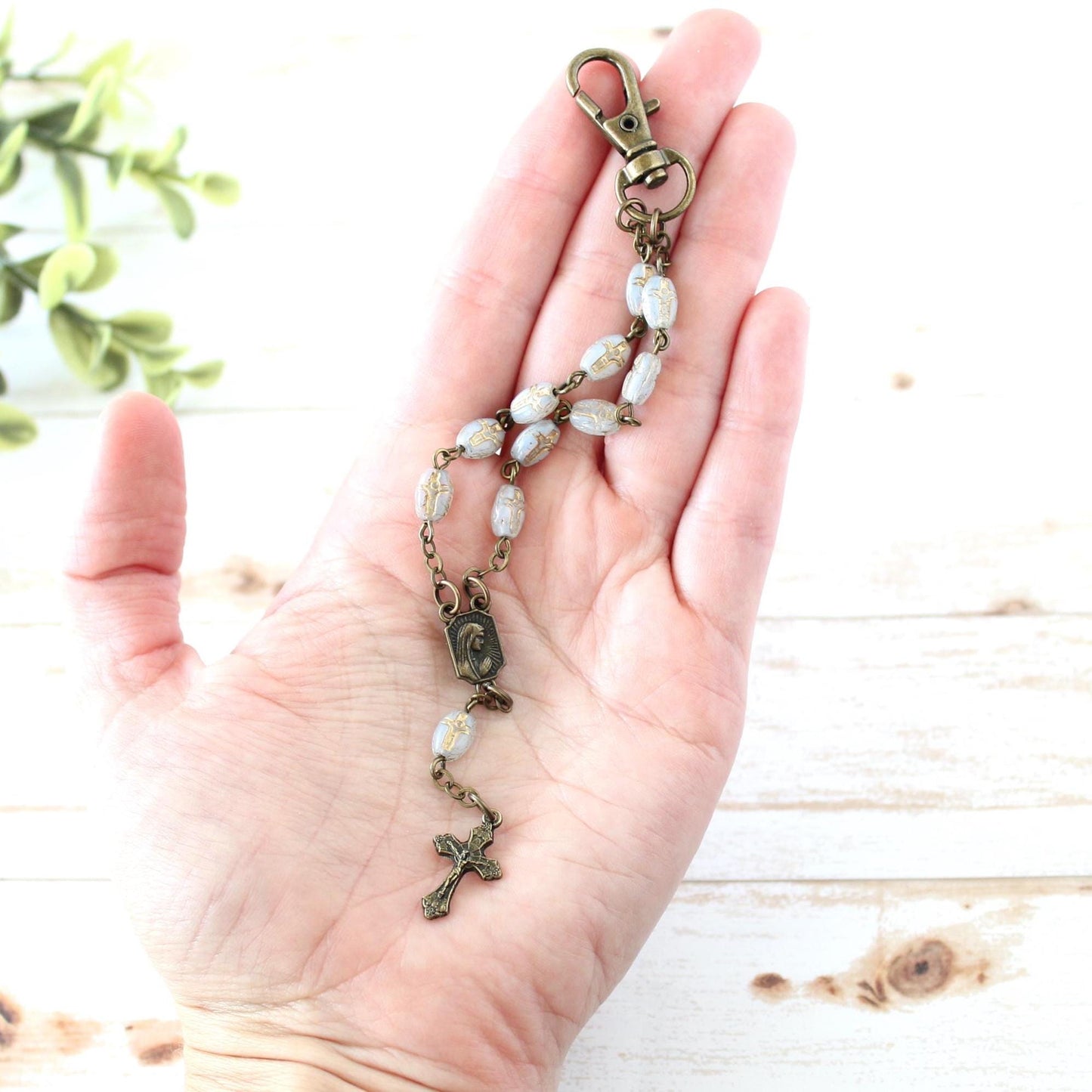 Cross Bead Rosary Keychain