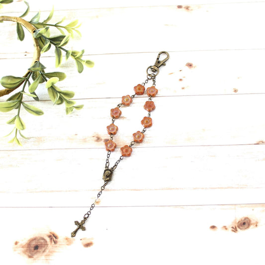 Flower Glass Bead Rosary Keychain