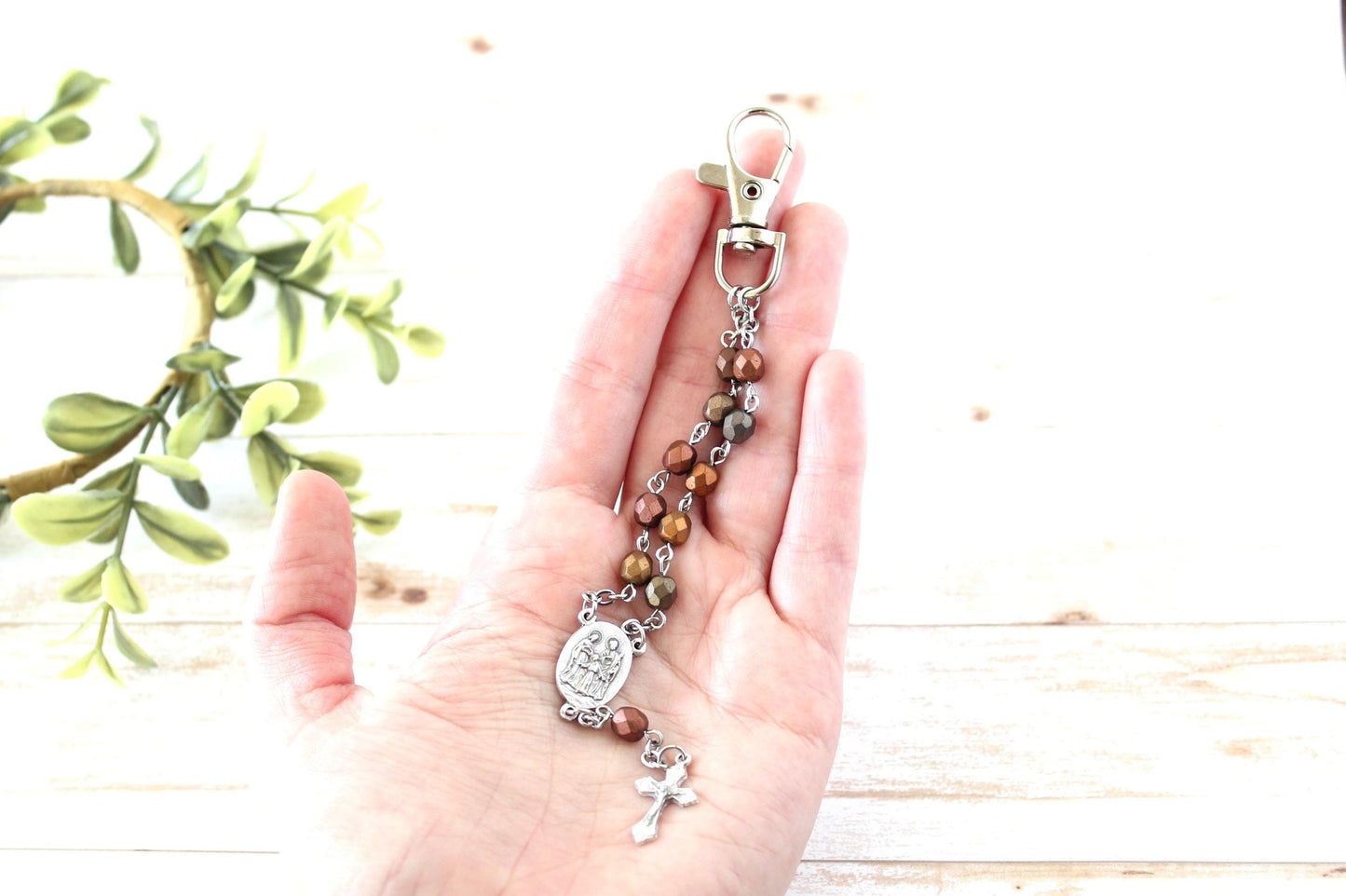 Metallic Bead Rosary Keychain
