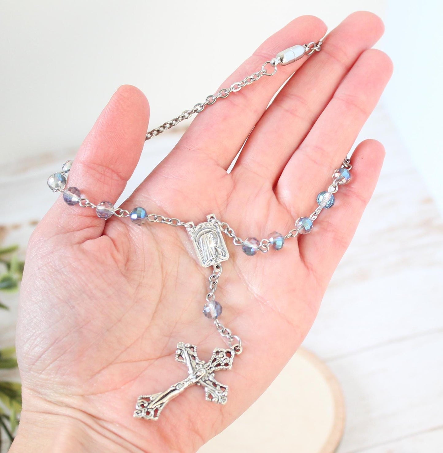Blue Glass Bead Magnetic Car Rosary