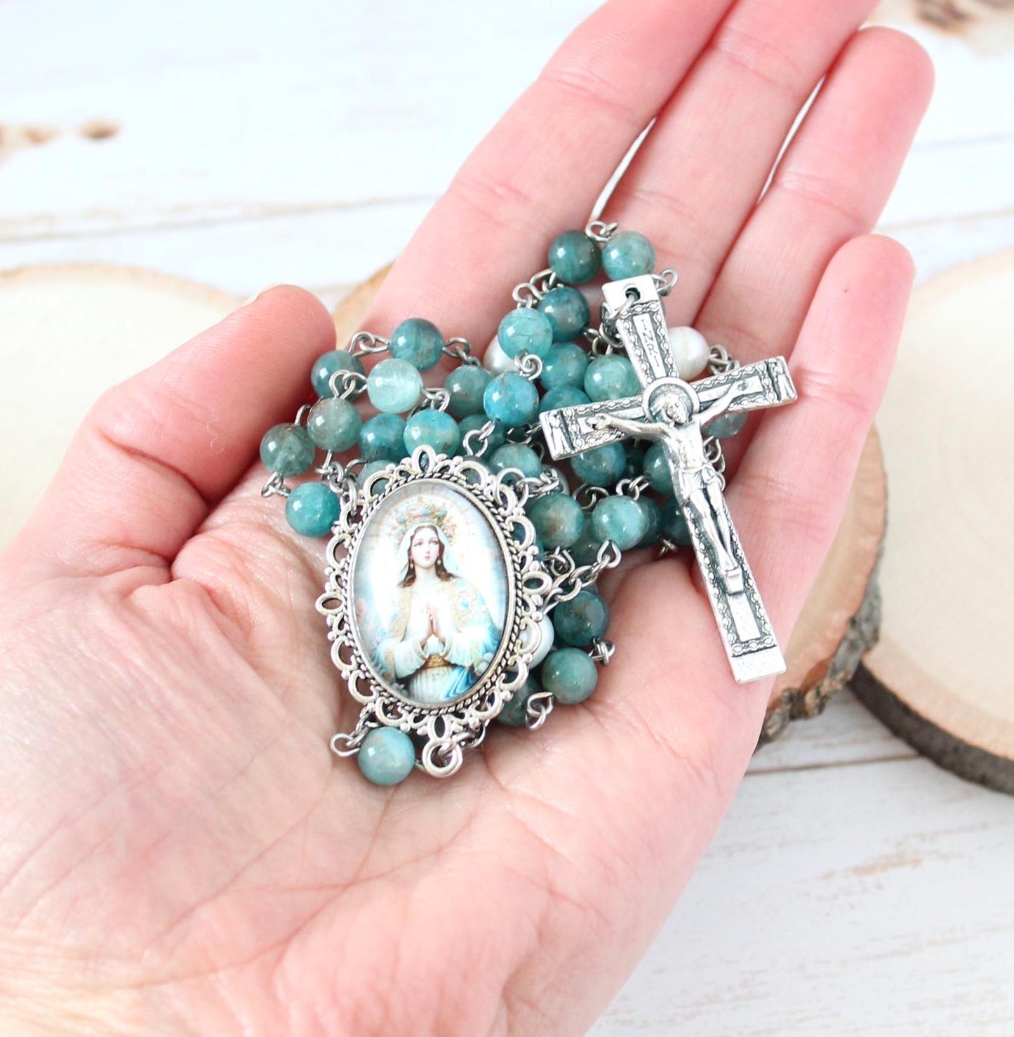 Apatite & Pearl Gemstone Rosary