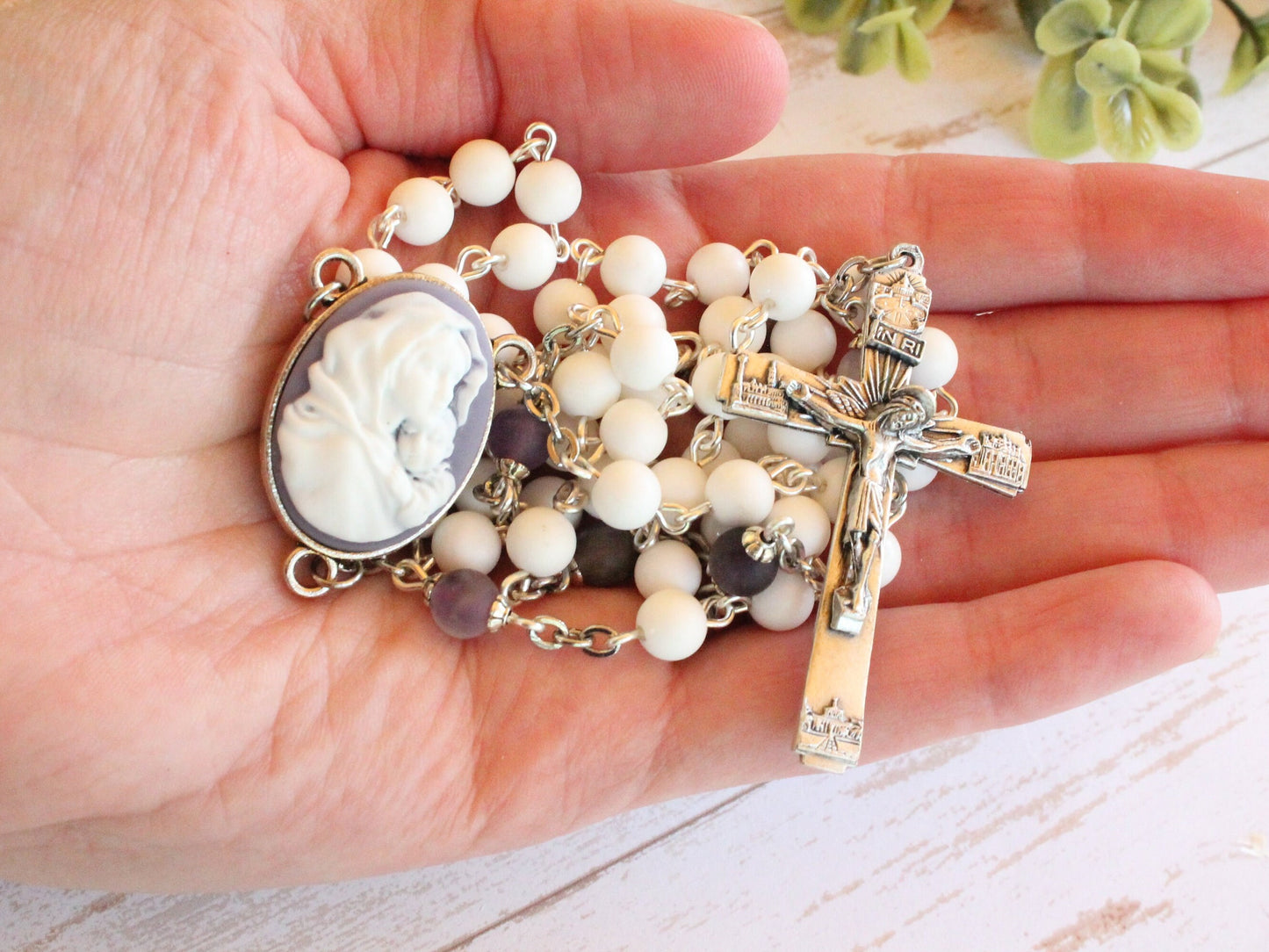 White Shell Bead Rosary