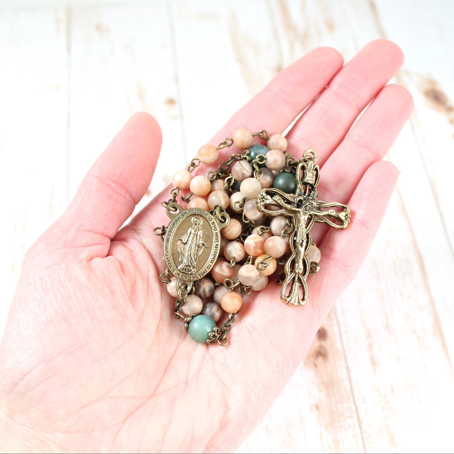 Sunstone Gemstone Rosary with Miraculous Medal