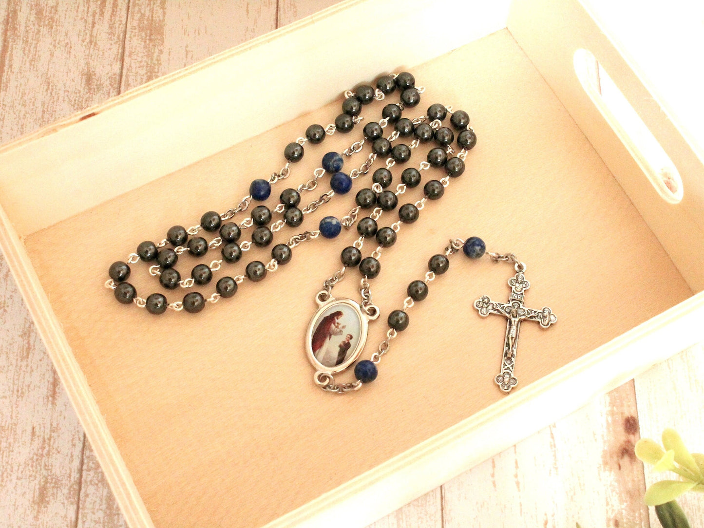 Hematite and Lapis Lazuli First Communion Rosary