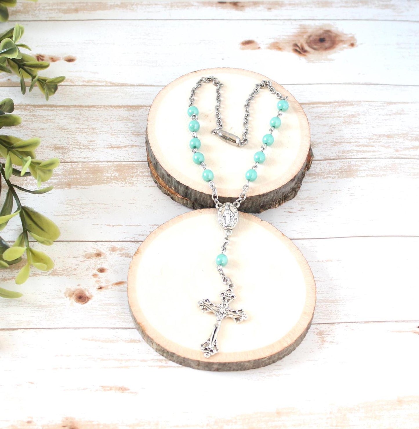 Teal Glass Bead Magnetic Car Rosary