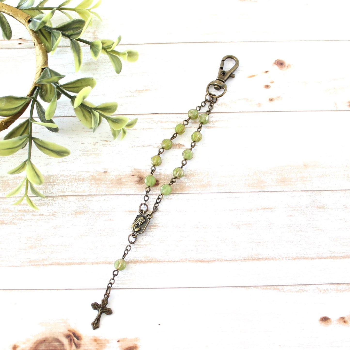Green Rosary Keychain