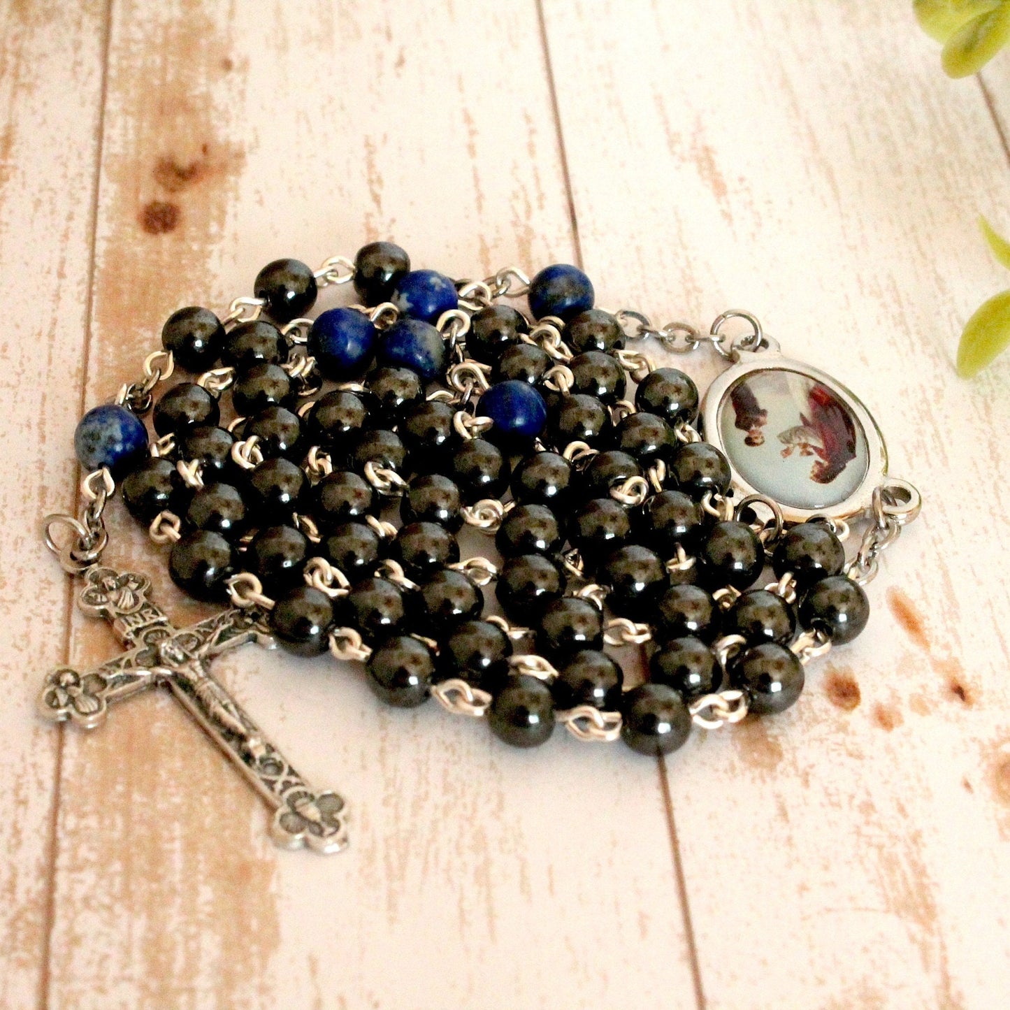 Hematite and Lapis Lazuli First Communion Rosary