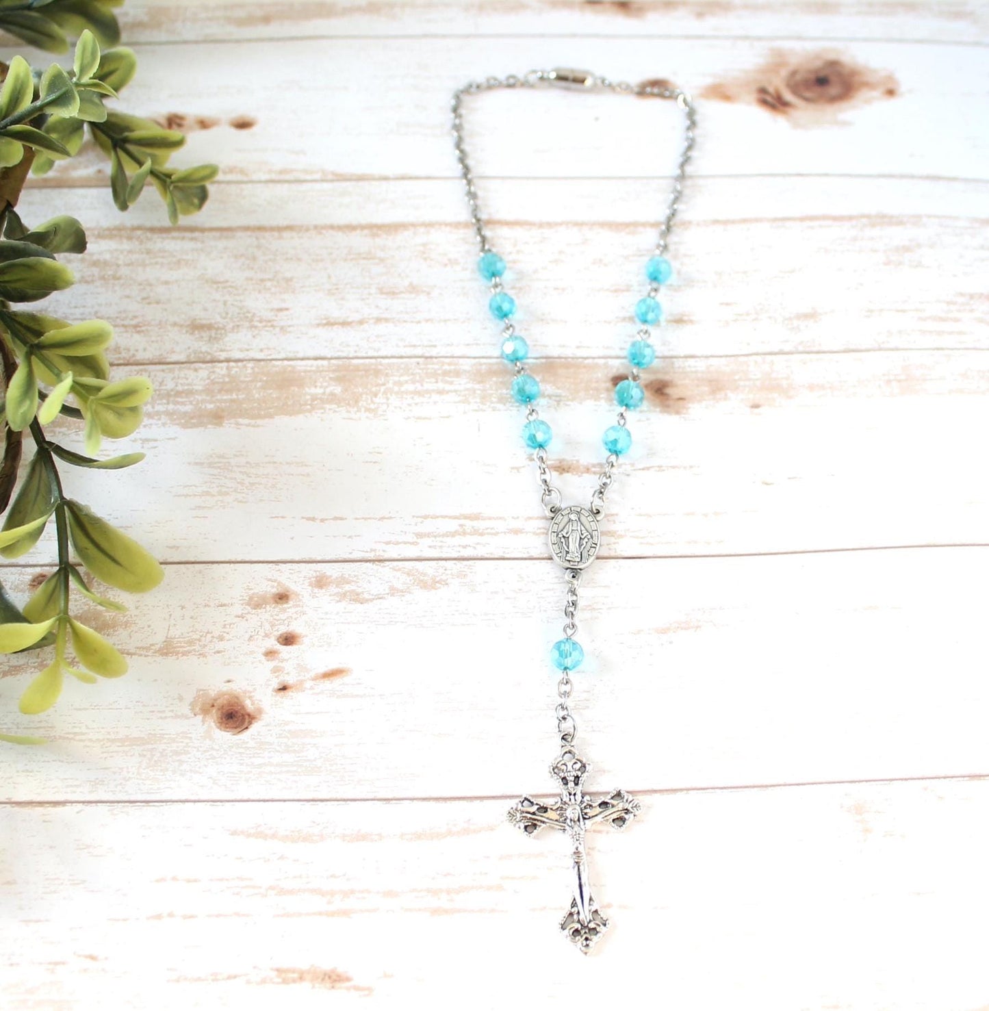 Blue Glass Bead Magnetic Car Rosary