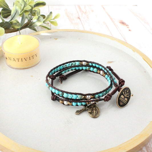 Turquoise Rosary Wrap Bracelet