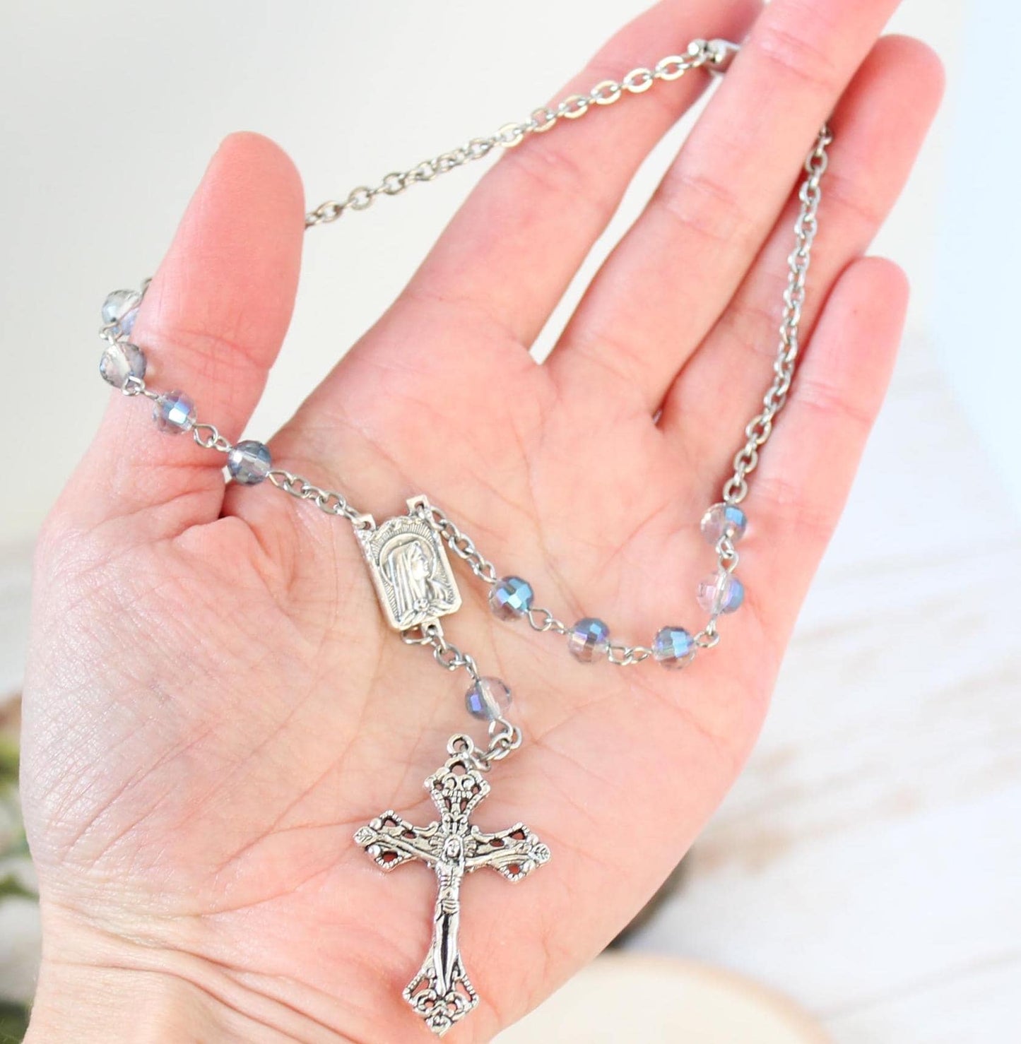 Blue Glass Bead Magnetic Car Rosary