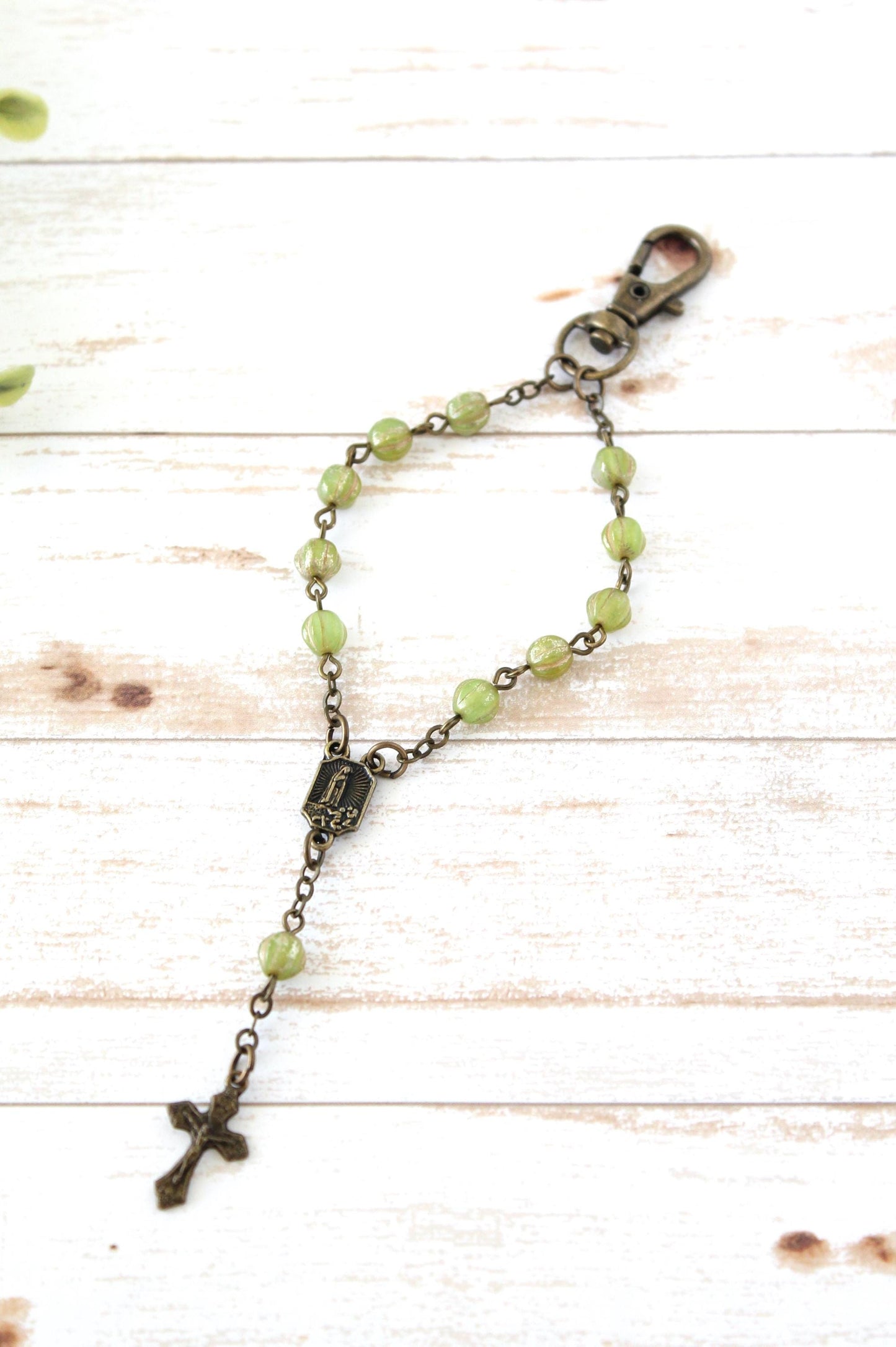 Green Rosary Keychain