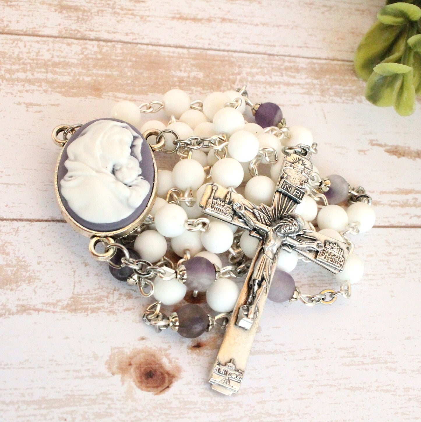 White Shell Bead Rosary