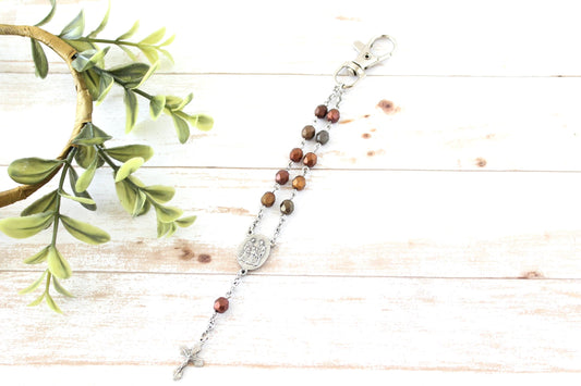 Metallic Bead Rosary Keychain
