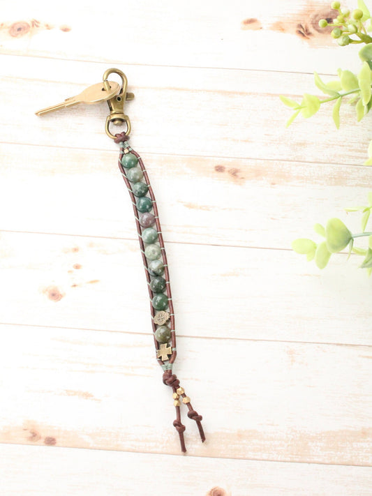 Agate Gemstone Rosary Keychain