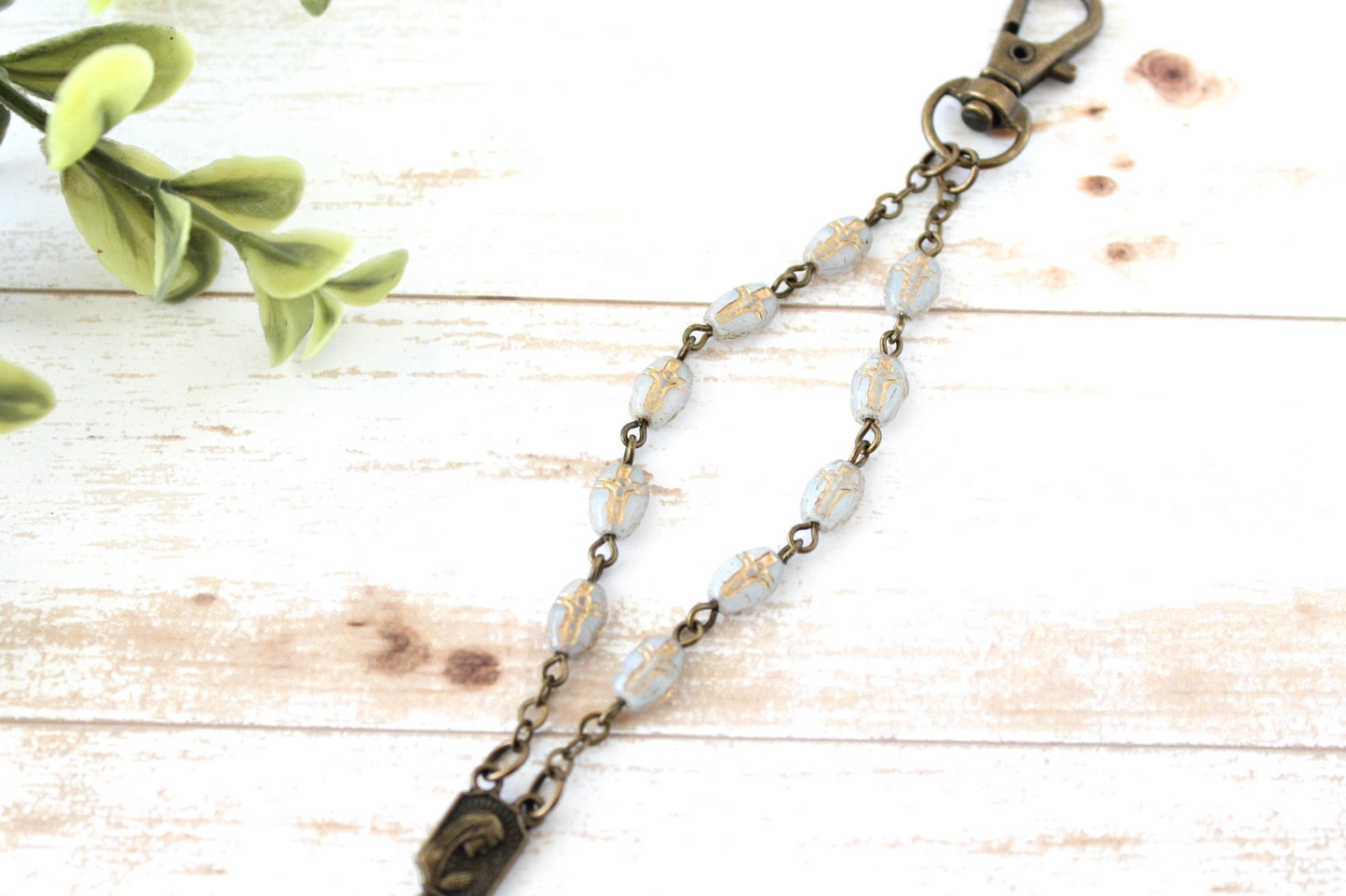 Cross Bead Rosary Keychain