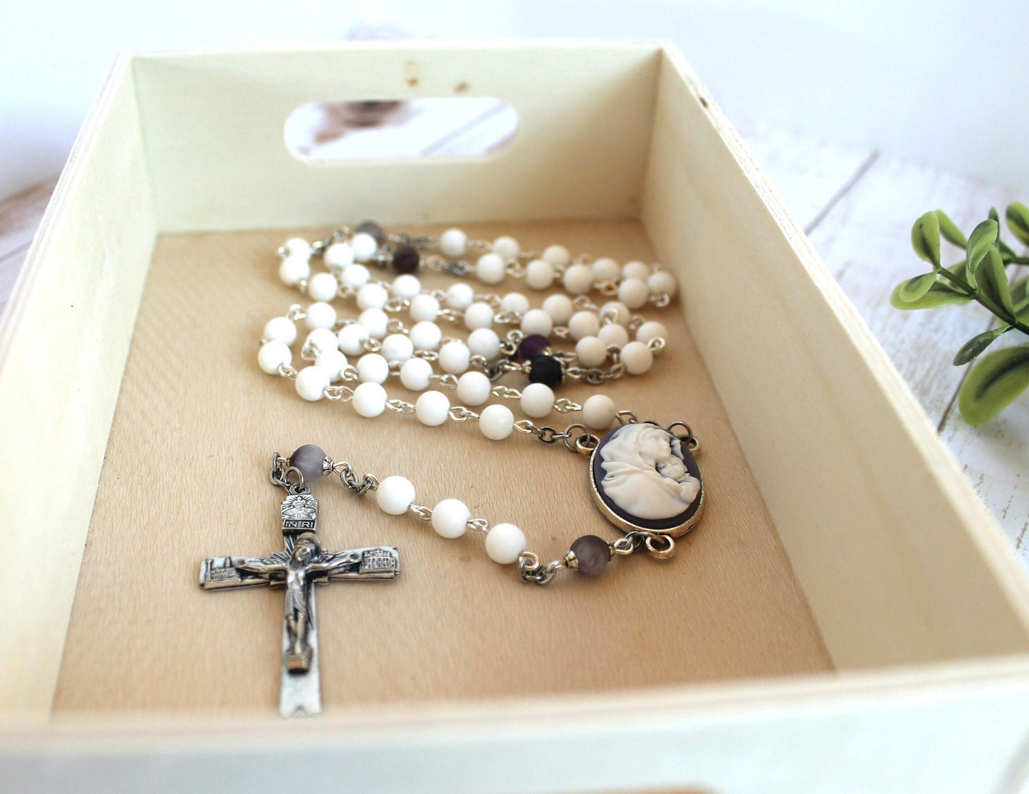 White Shell Bead Rosary