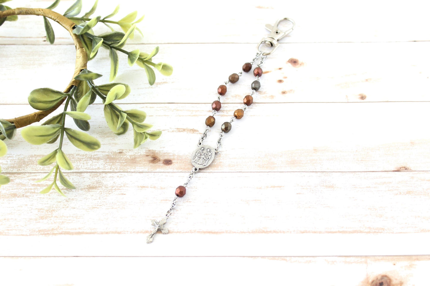Metallic Bead Rosary Keychain