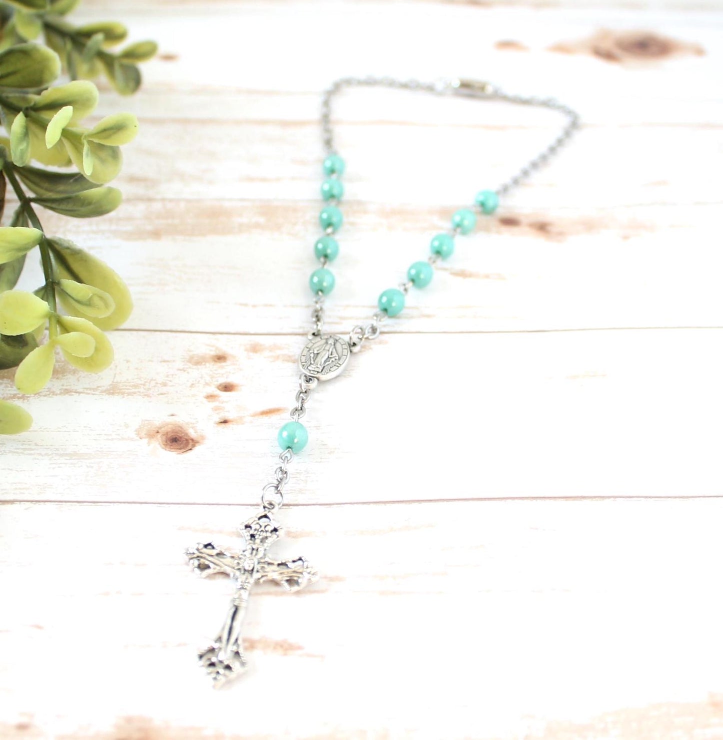 Teal Glass Bead Magnetic Car Rosary