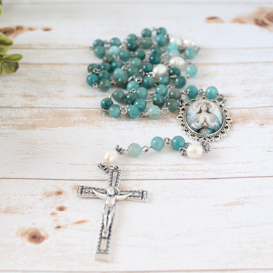 Apatite & Pearl Gemstone Rosary