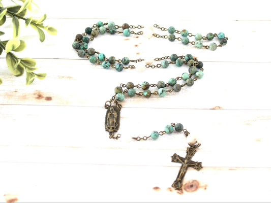 African Turquoise Matte Rosary