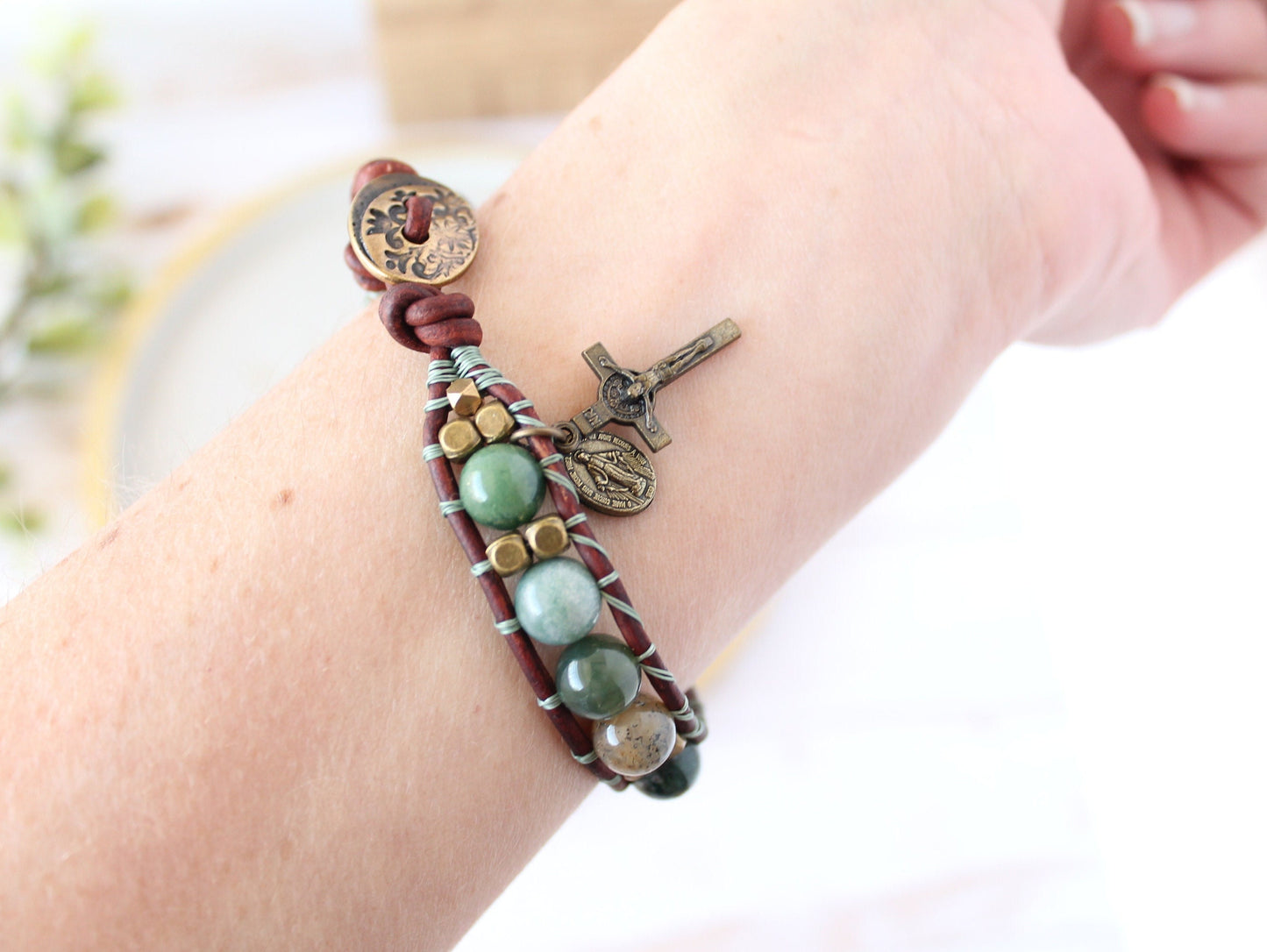 Agate Gemstone Rosary Bracelet