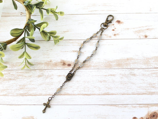 Cross Bead Rosary Keychain