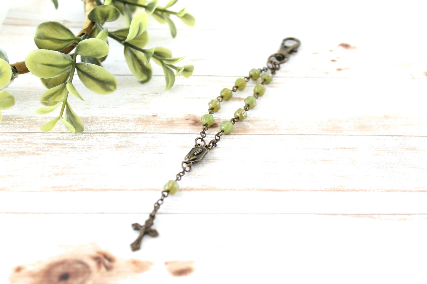 Green Rosary Keychain