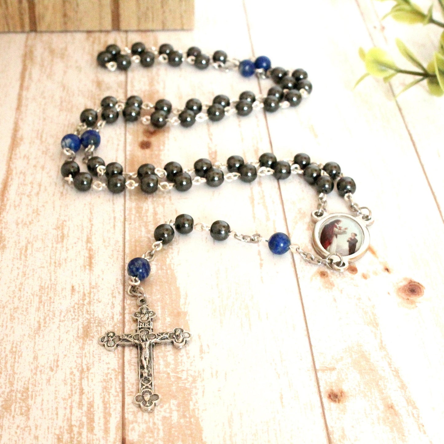 Hematite and Lapis Lazuli First Communion Rosary