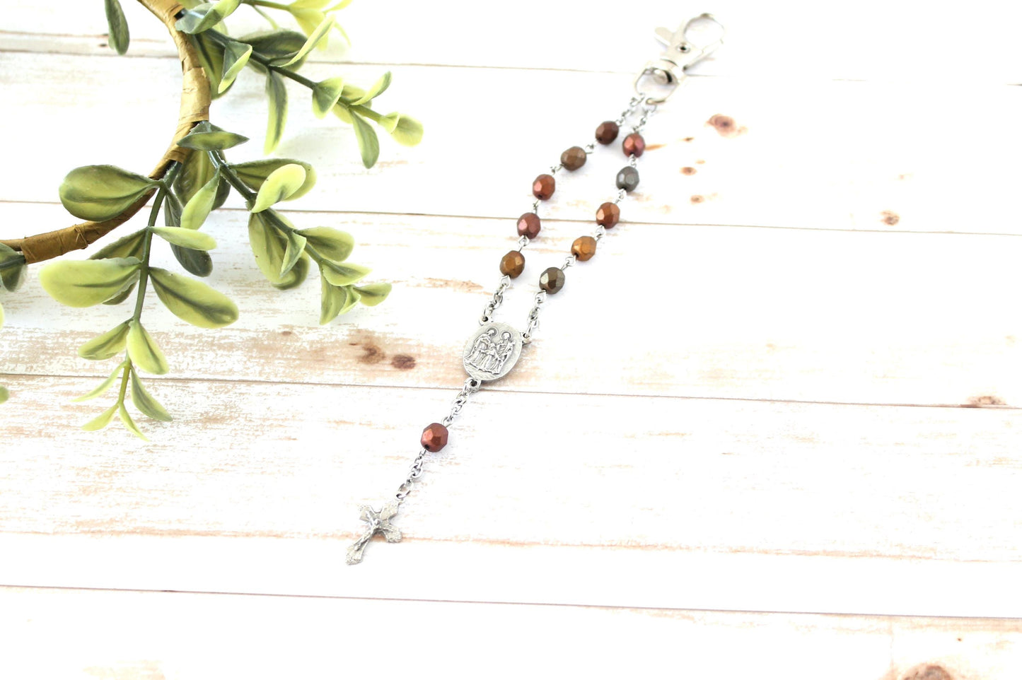 Metallic Bead Rosary Keychain