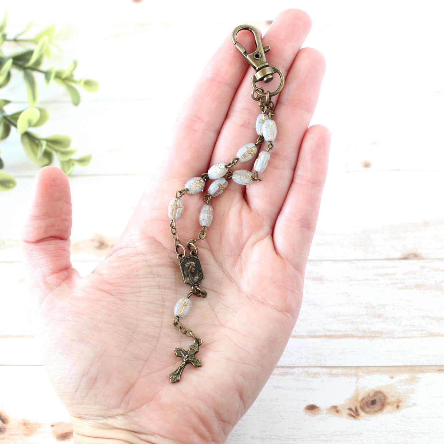 Cross Bead Rosary Keychain