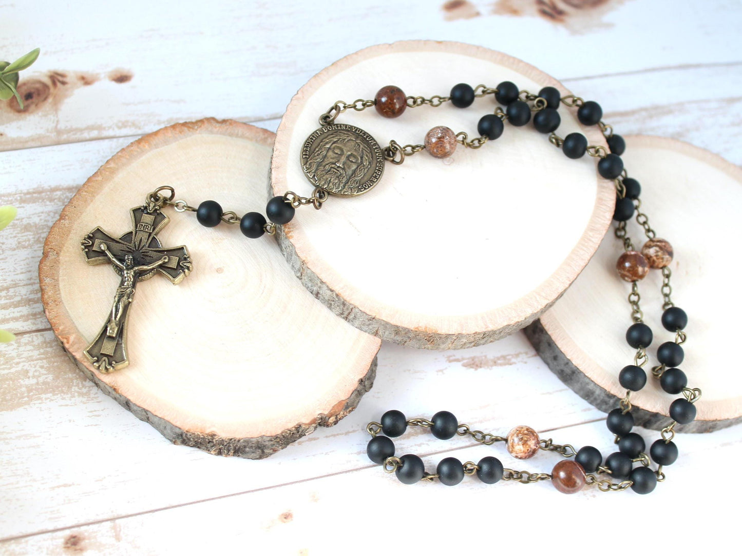 Onyx Matte Bead Holy Face of Jesus Chaplet