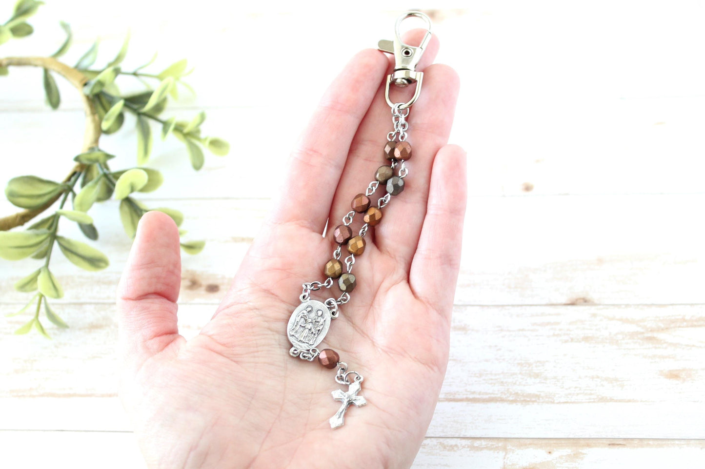 Metallic Bead Rosary Keychain