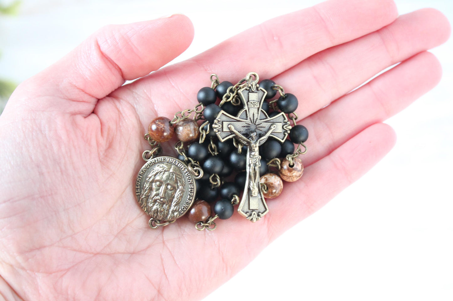Onyx Matte Bead Holy Face of Jesus Chaplet