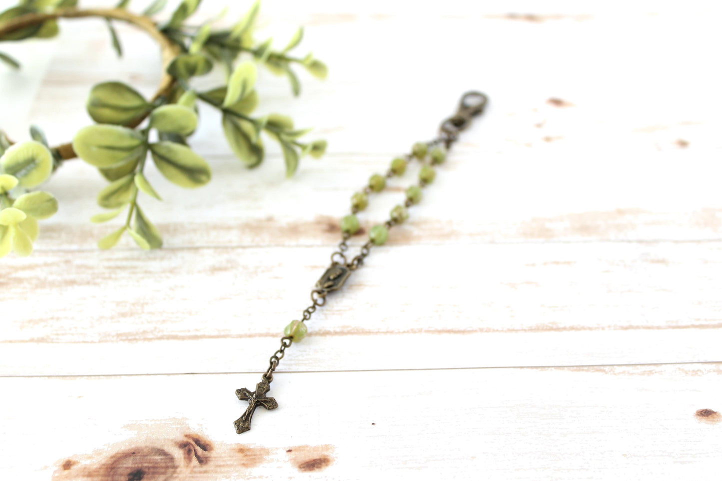 Green Rosary Keychain