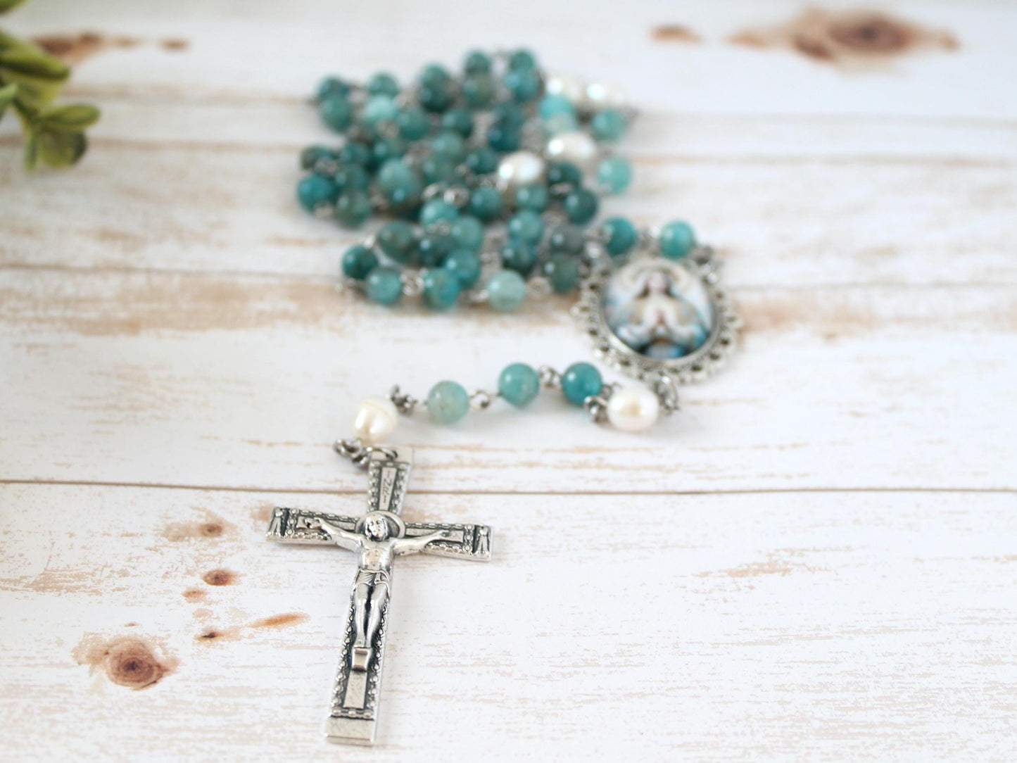 Apatite & Pearl Gemstone Rosary