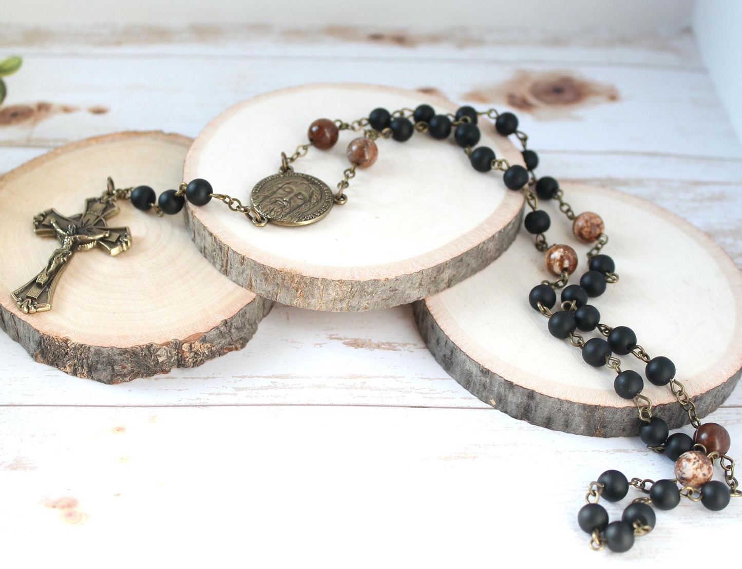 Onyx Matte Bead Holy Face of Jesus Chaplet
