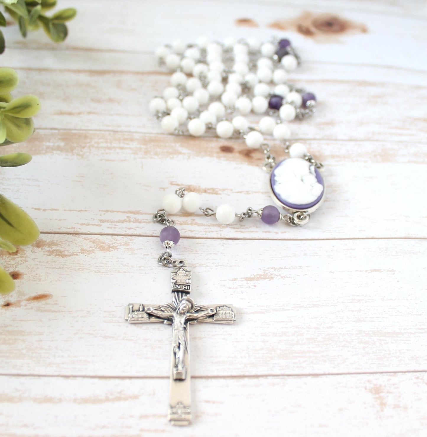 White Shell Bead Rosary