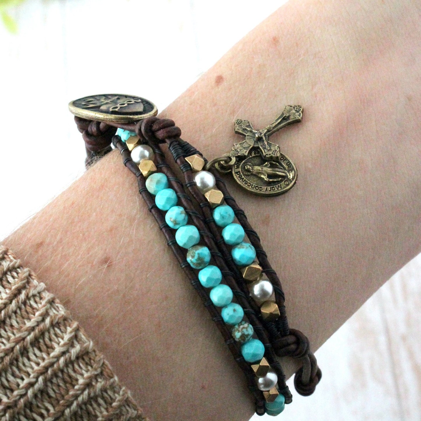 Turquoise Rosary Wrap Bracelet
