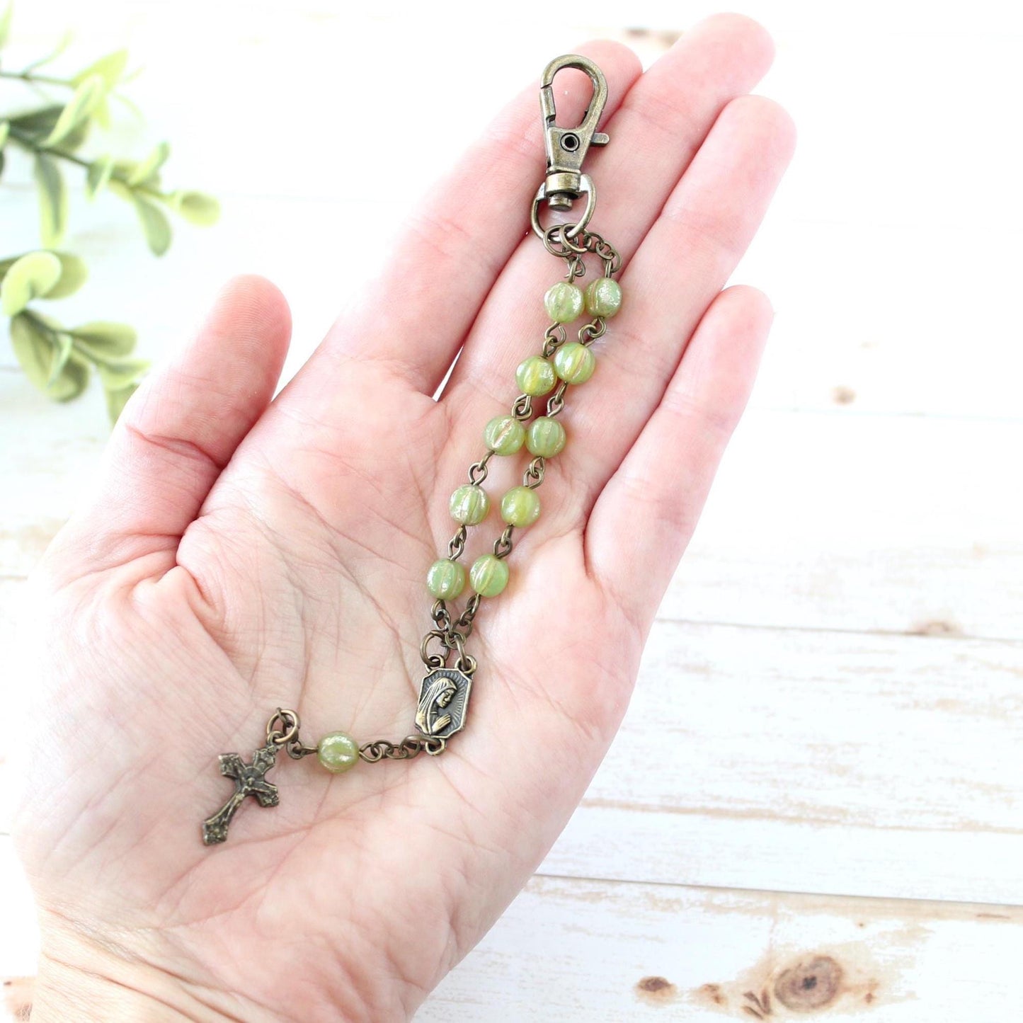 Green Rosary Keychain