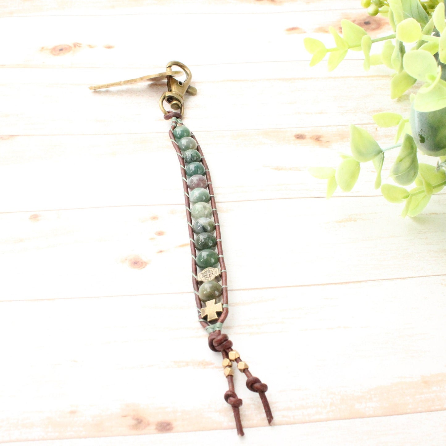 Agate Gemstone Rosary Keychain