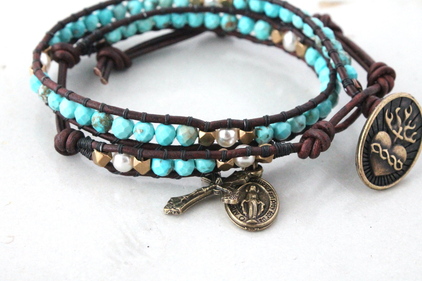 Turquoise Rosary Wrap Bracelet