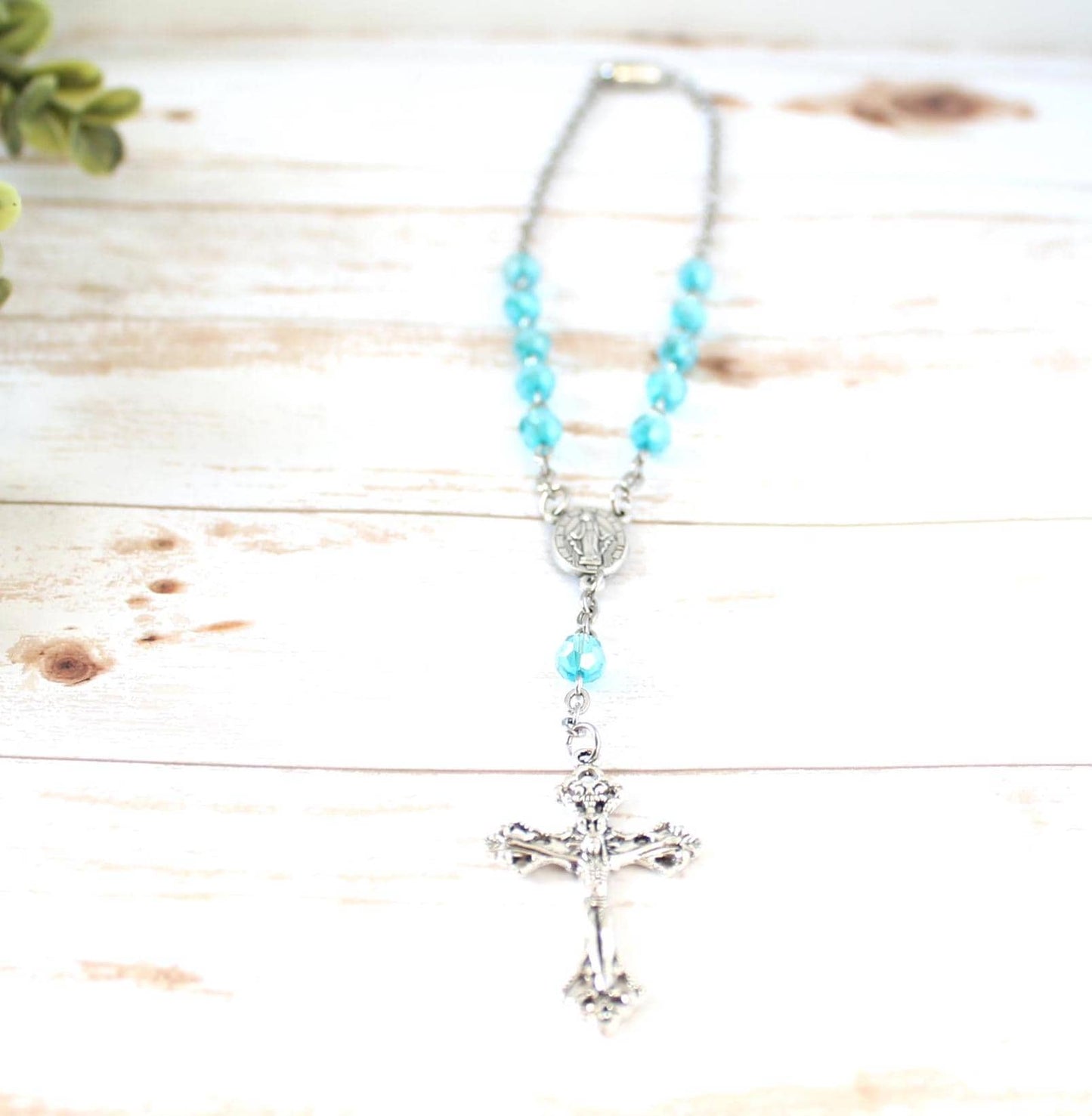 Blue Glass Bead Magnetic Car Rosary