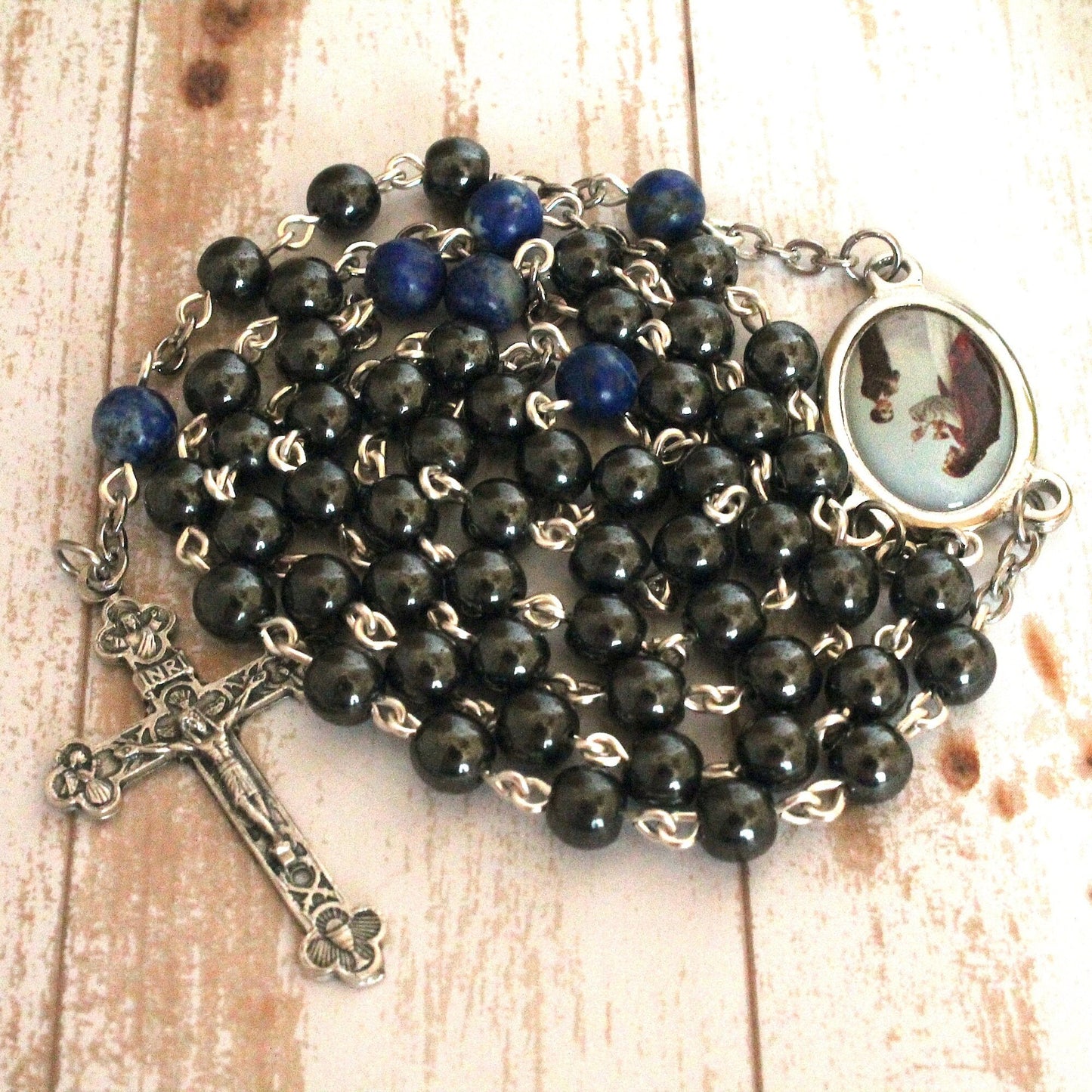 Hematite and Lapis Lazuli First Communion Rosary