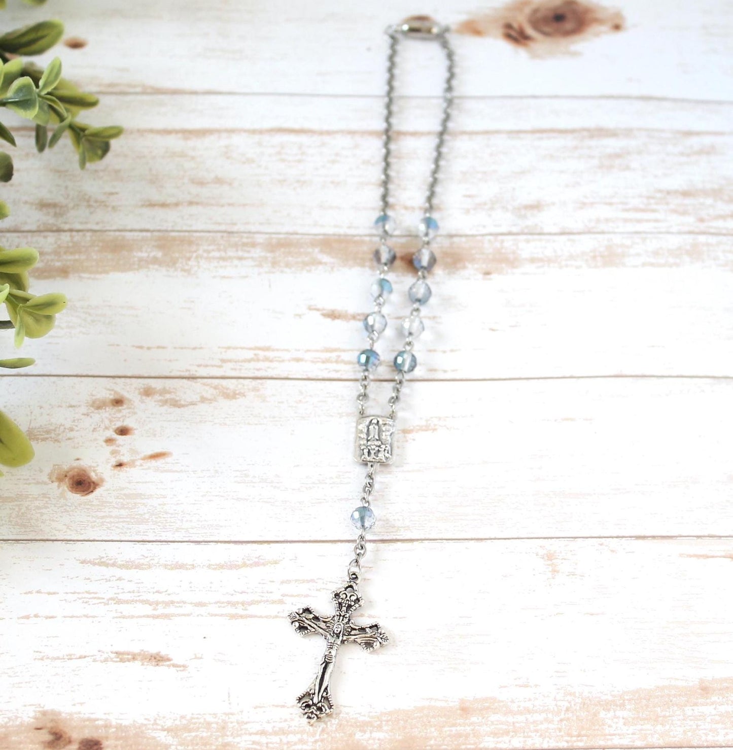 Blue Glass Bead Magnetic Car Rosary