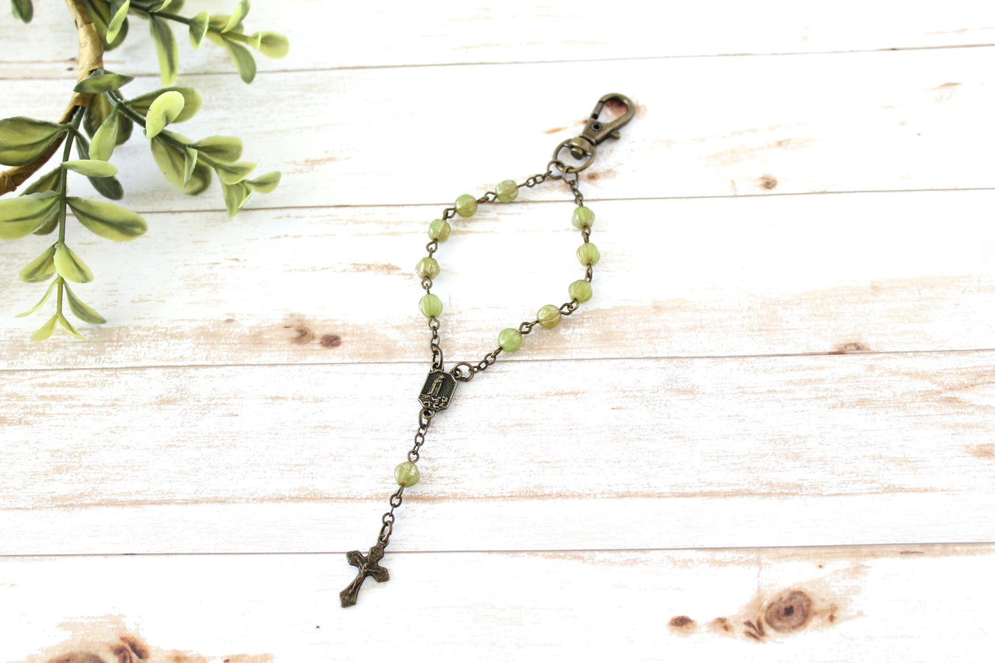 Green Rosary Keychain