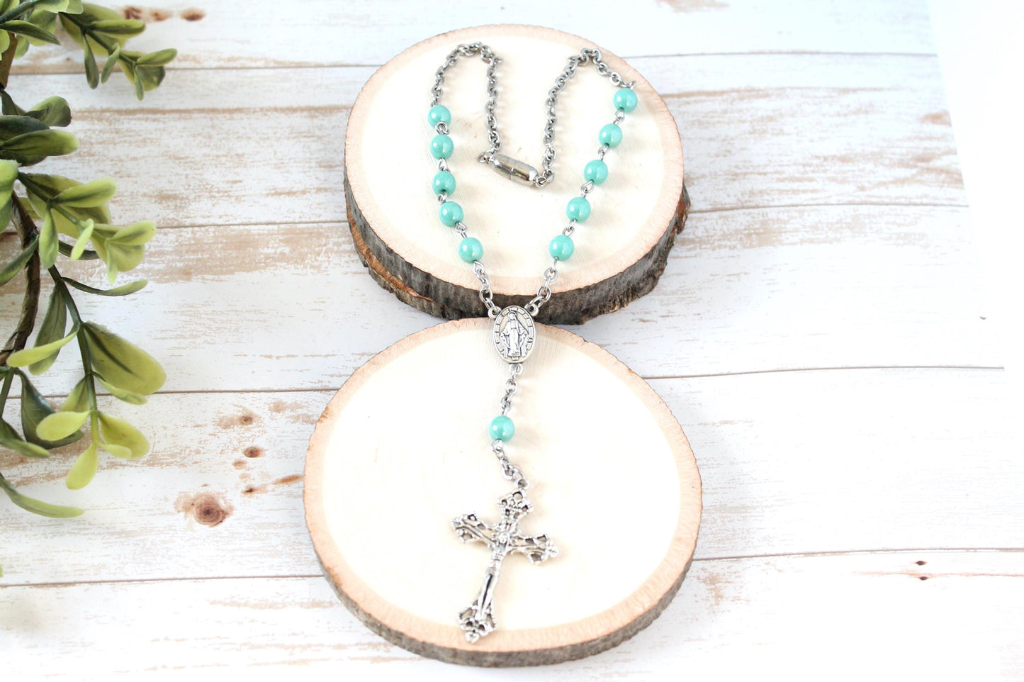 Teal Glass Bead Magnetic Car Rosary